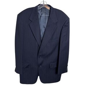 Vtg Stafford Executive Hartmarx Pinstripe Wool Suit Jacket Blazer Blue‎ 42R **
